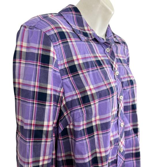 Talbots Petite Womens Purple Plaid Long Sleeve Button Up Shirt Top Blouse sz M P - Picture 4 of 16
